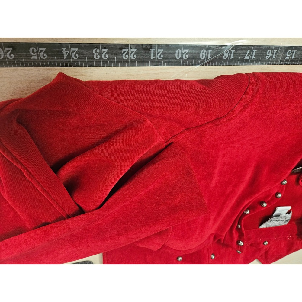 Stonebridge Red Velvet Button Down Blazer Studded Collar & Hem 18W #531 - Picture 6 of 10